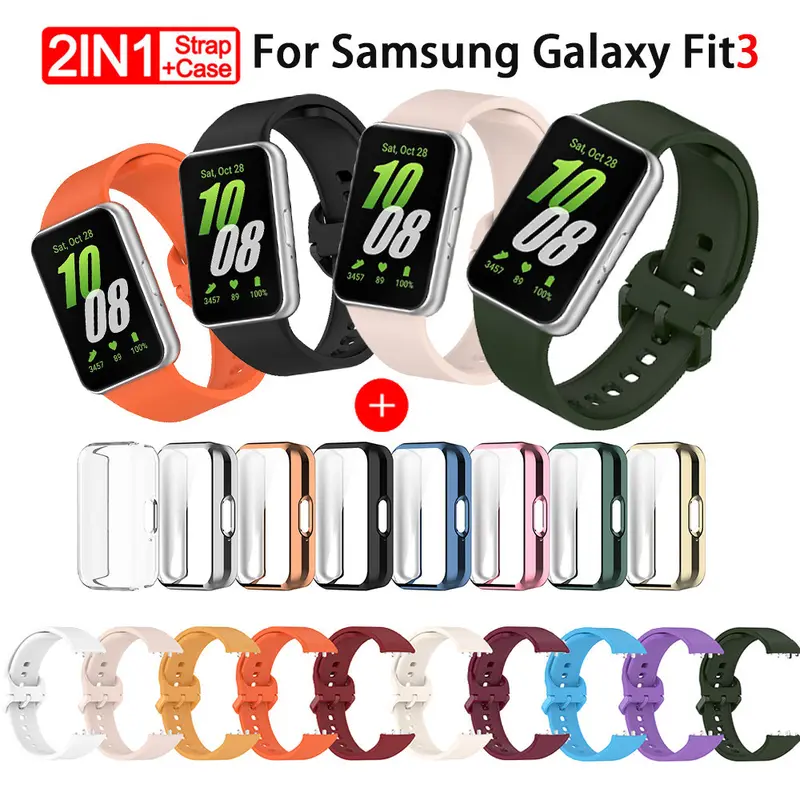 Dây đeo Silicon mềm cho Samsung Galaxy Fit3, Phụ kiện dây đeo, Dây đeo đồng hồ thay thế thông minh, Vỏ bảo vệ màn hình, Vòng đeo tay dây đeo cổ tay, Thích hợp cho Samsung Fit3 0