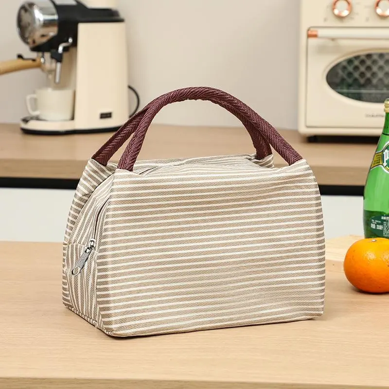 Striped Pattern Lunch Bag, 1 Count Reusable Lunch Handbag, Insulated Lunch Bag for Work Travel Picnic, Home Supplies 5