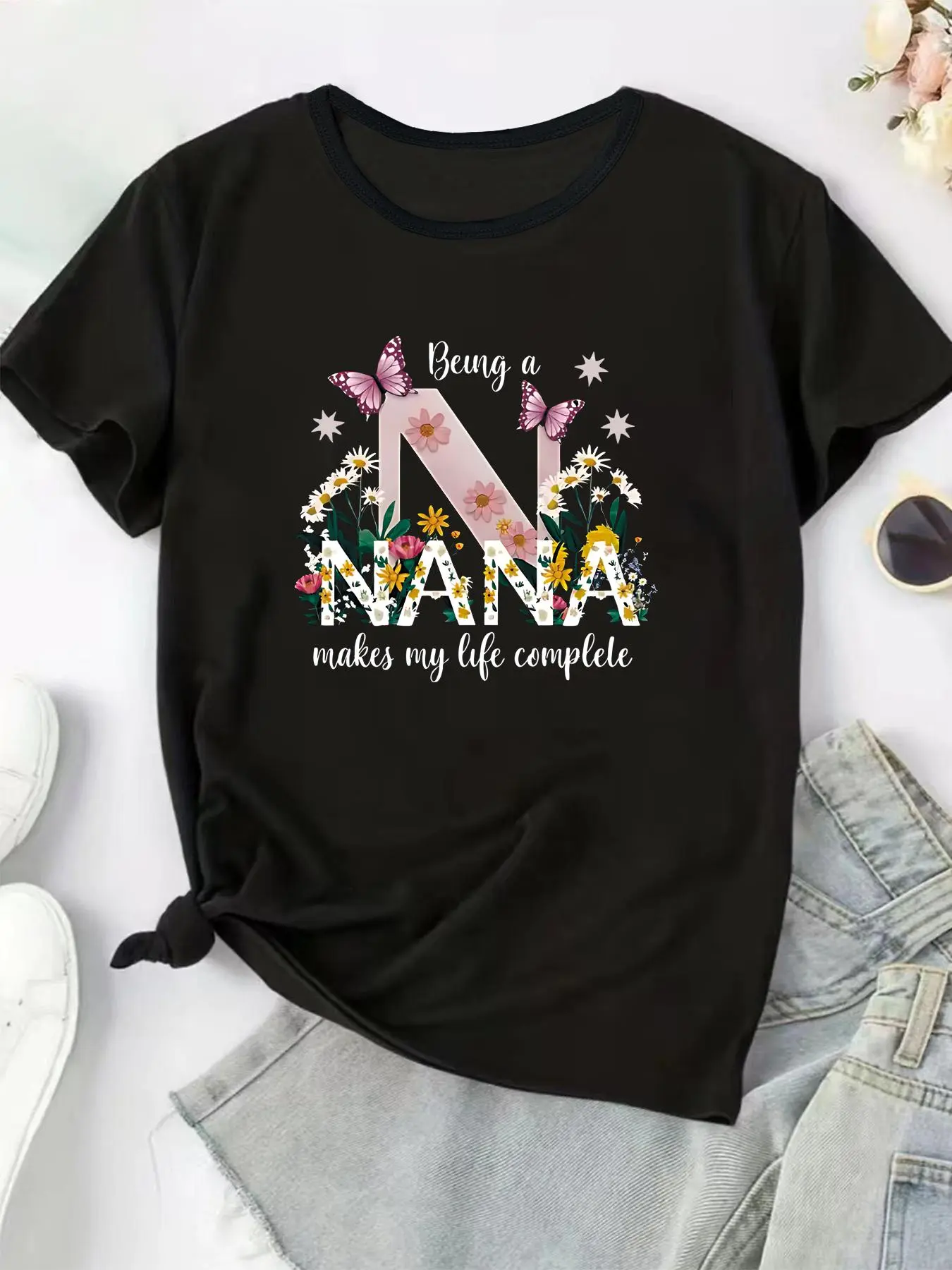 【Plus Size】 Letter Print Round Neck Tee, Plus Casual Cute Fits Short Sleeve Crew Neck T-shirt for Summer, Women's Plus Clothing for Daily Wear