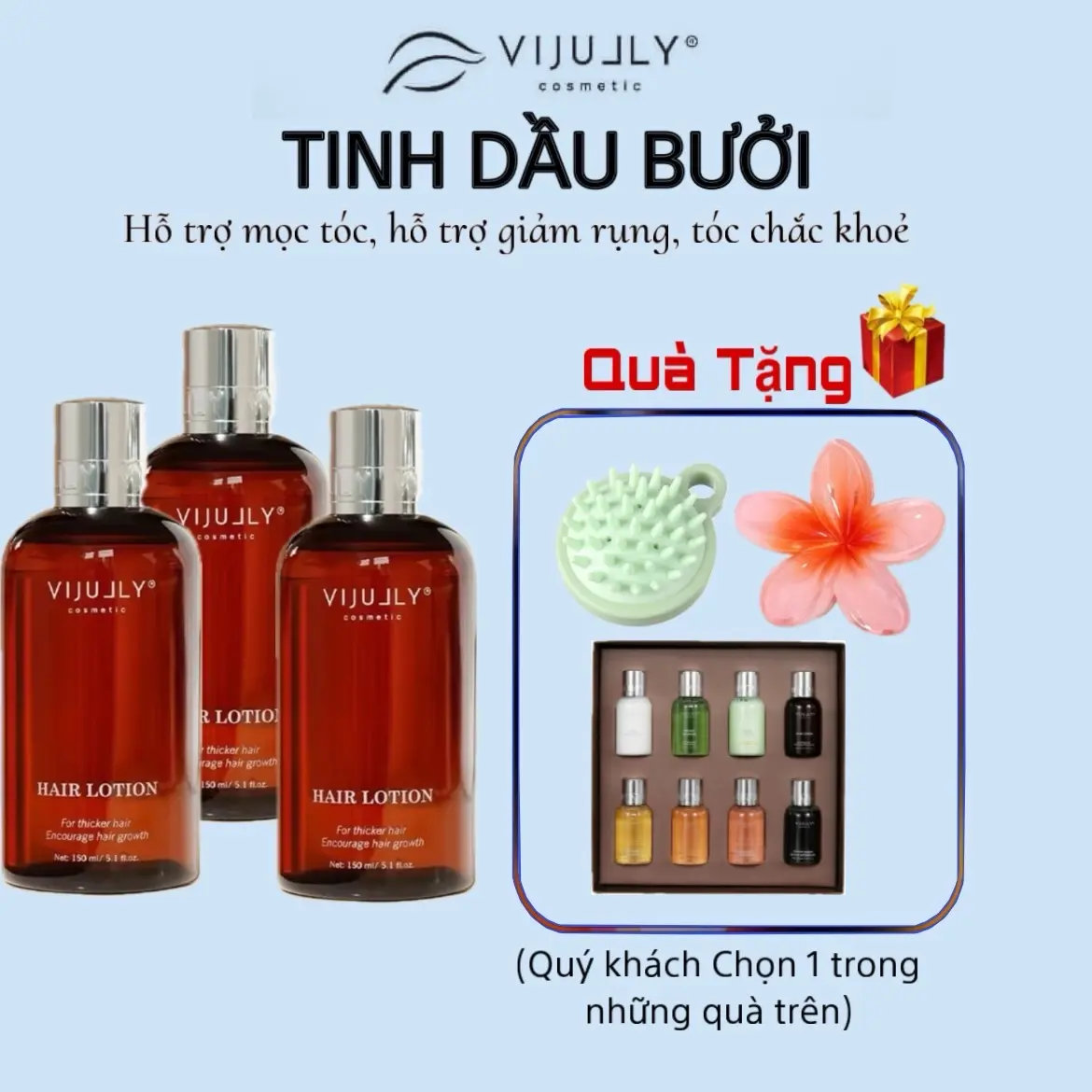 [TẶNG SET KẸP 12 cái+ GIÁ SỈ ] combo3 chai xịt bưởi Vijully hỗ trợ giảm rụng, hỗ trợ mọc tóc con không chứa sillicon không chứa sillicon chất dinh dưỡng cho tóc