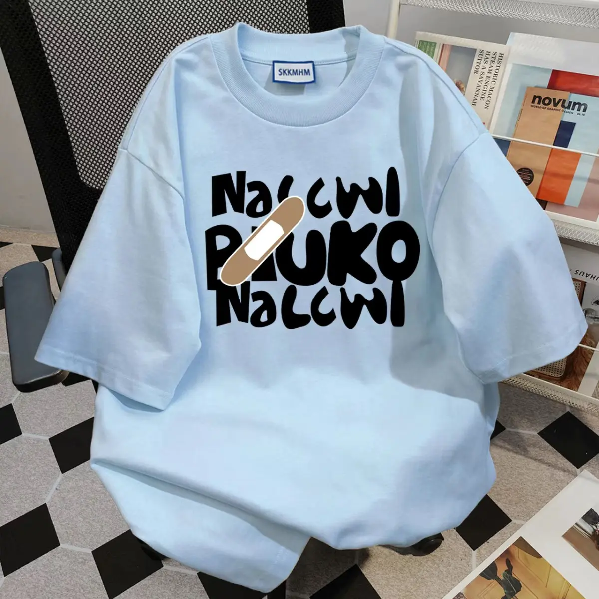 Sky blue pure cotton short-sleeve T-shirt unisex summer hot-selling letter print high-end slimming couple top