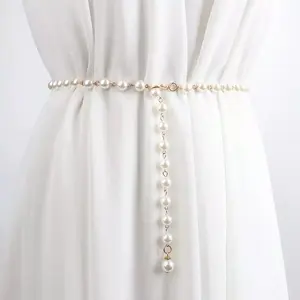 Full Mutiara Ikat Pinggang Wanita Pearl Rantai Belt Sabuk Premium