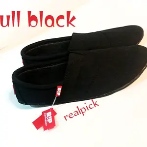 sepatu slip-on hitam polos unsex Musim panas Round Toe Karet Flat Shoes  Tanpa Hak Karet Kasual Pria Flat Shoes