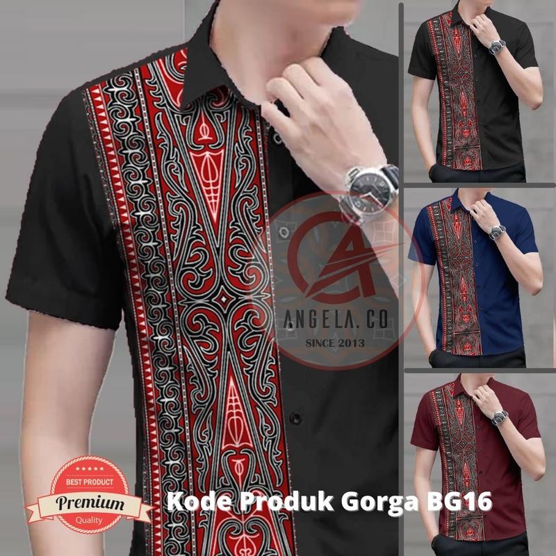 Angelaco | Kemeja Batik Batak | Batik Etnik Lengan Pendek Pria Motif Gorga BG16 0
