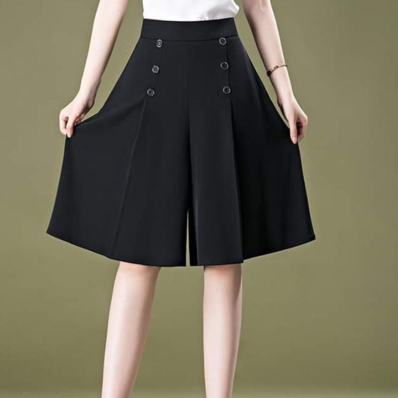 Quần ống rộng 6 NÚT culottes lưng thun sau giả váy LỬNG Nữ Women Ong Pants[GV] 8