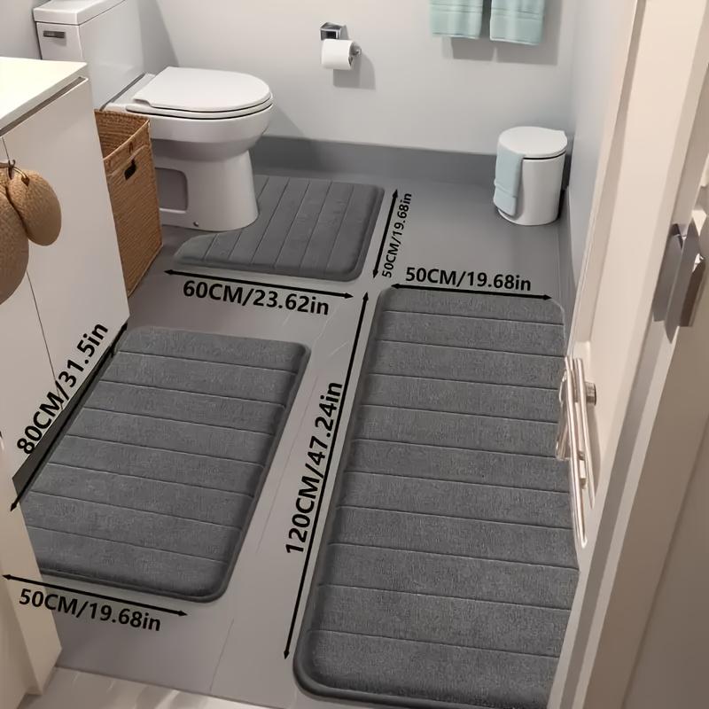 3pcs Luxury Ultra-Soft Non-Slip Bath Mats Set - Quick-Dry Knitted Fabric, Colorful Geometric Design, Durable PVC Backing, Machine Washable, Indoor Entrance Mats for Bathroom and Kitchen, Bathroom Floor Mat | Geometric Pattern Mats | Quick Dry Mats, Bathro 2