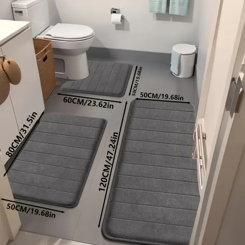 3pcs Luxury Ultra-Soft Non-Slip Bath Mats Set - Quick-Dry Knitted Fabric, Colorful Geometric Design, Durable PVC Backing, Machine Washable, Indoor Entrance Mats for Bathroom and Kitchen, Bathroom Floor Mat | Geometric Pattern Mats | Quick Dry Mats, Bathro 1