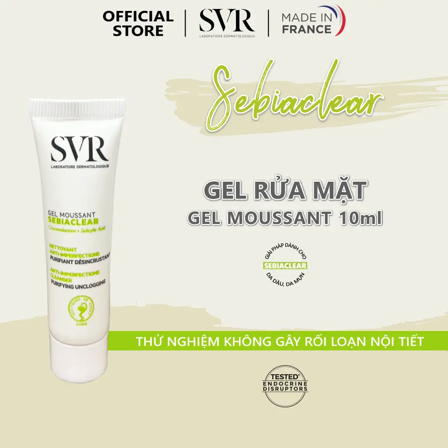 Gel rửa mặt không có xà phòng và làm sạch SVR SEBIACLEAR GEL MOUSSANT 10ml