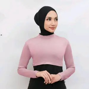 manset india croptop lengan panjang, Manset Setengah badan, bahan kaos rayon Premium, adem, Atasan Muslim Nyaman Baju Kerah viral Dalaman Basic Hitam