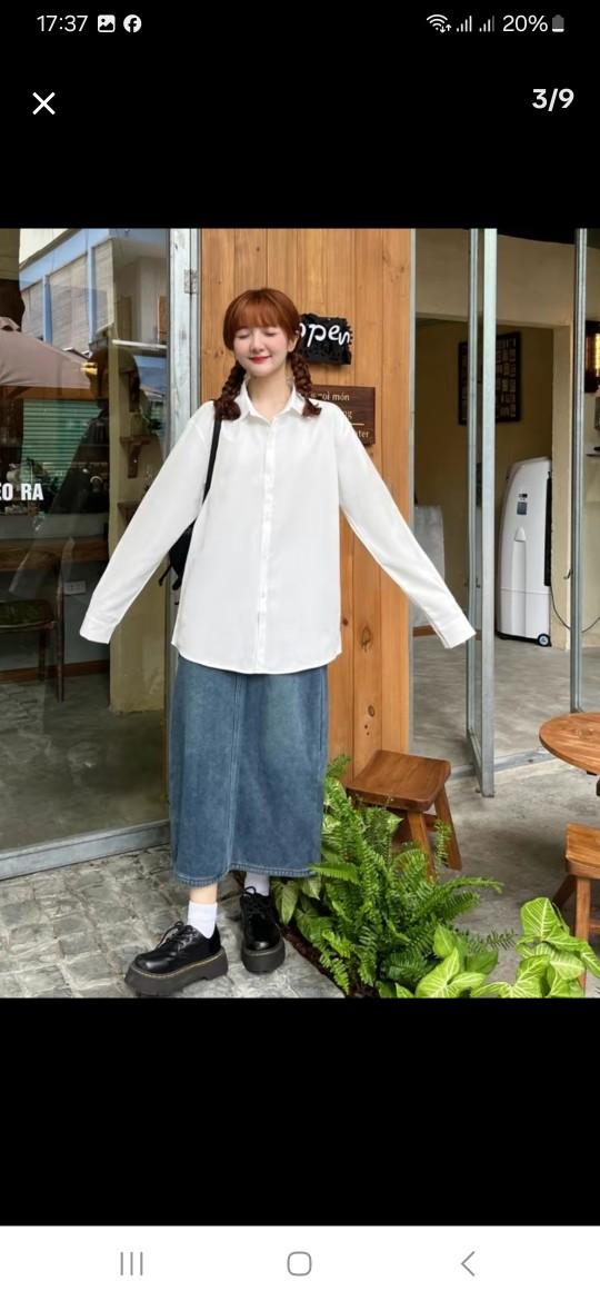 Product Introduction of Áo sơ mi trắng dài tay form rộng Unisex nam nữ Menswear Cổ Tròn 3