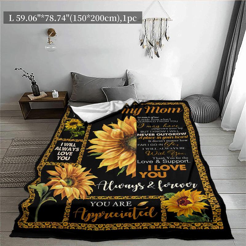 Sunflower & Letter Pattern Blanket Gift for Mom, Casual Soft Throw Blanket, All Season Blanket, Breathable Comfortable Blanket, Comfy Bedding for Christmas Decor, Air-conditioning Blanket for Home Office Travel, Christmas Gifts, Christmas Decorations 3