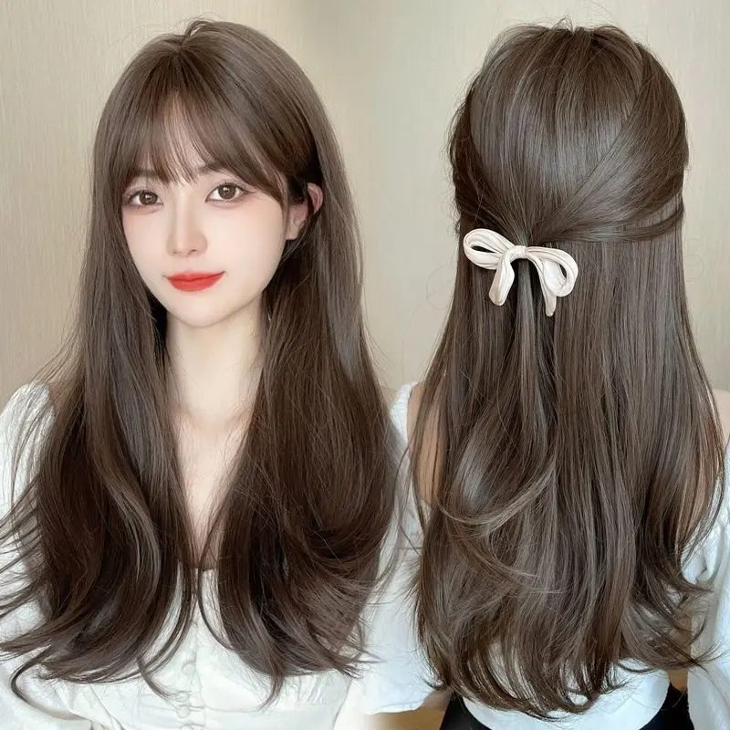 Wig Women's Full-Head Wig-Style Mid-Length Hair 2023 Fashion New Wig Sheath Suitable for round Faces Hairstyle Simulation Natural