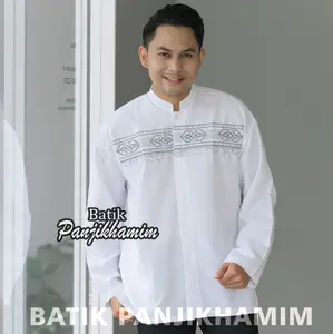 Kemeja Koko Pria Bordir Putih Lengan Panjang Bahan Katun Busana Muslim Dewasa