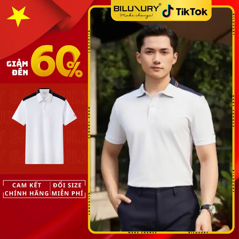 Áo Polo Biluxury Cao Cấp Vải Recycle Thân Thiện Với Da 8APCT432TRK Form Body Fit Ôm Vừa Người Menswear Nam Có Cổ Tay Ngắn Shirt 0