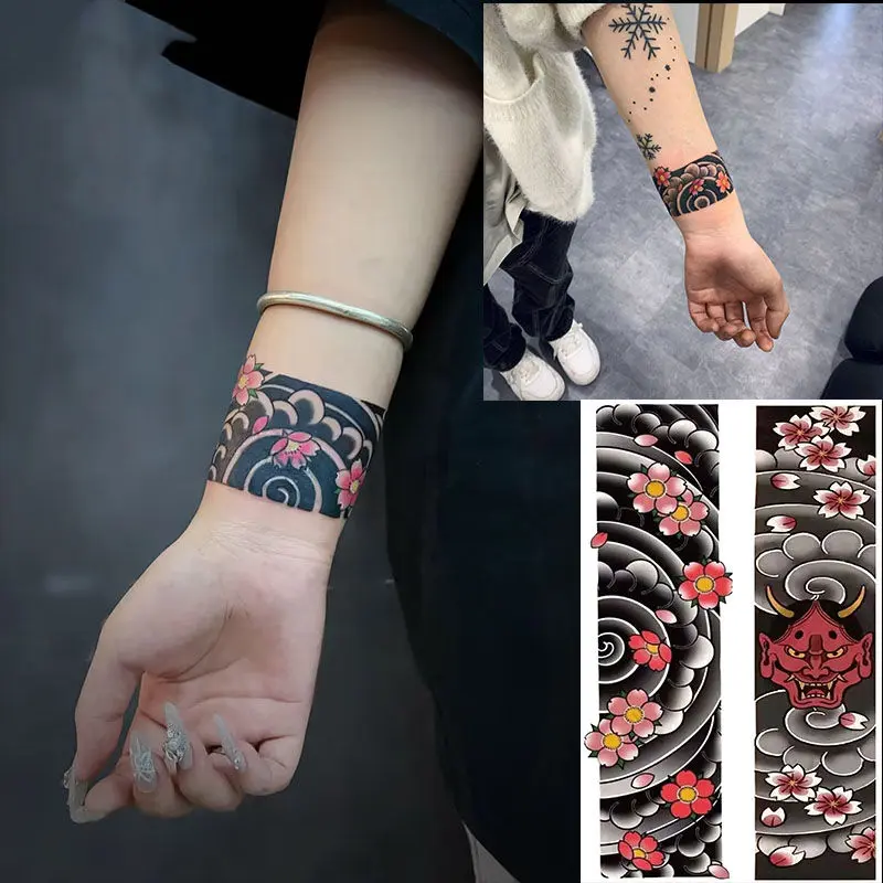 Miếng Dán Hình Xăm, Thiết Kế Prajna HAILANG Và Hoa Anh Đào, Cánh Tay In Hình, Thích Hợp Cho Nam Và Nữ, Có Phím Phanh Đeo Tay, Vòng Tay Ukiyo-E Truyền Thống Cũ, Không Thấm Nước Và Bền 4