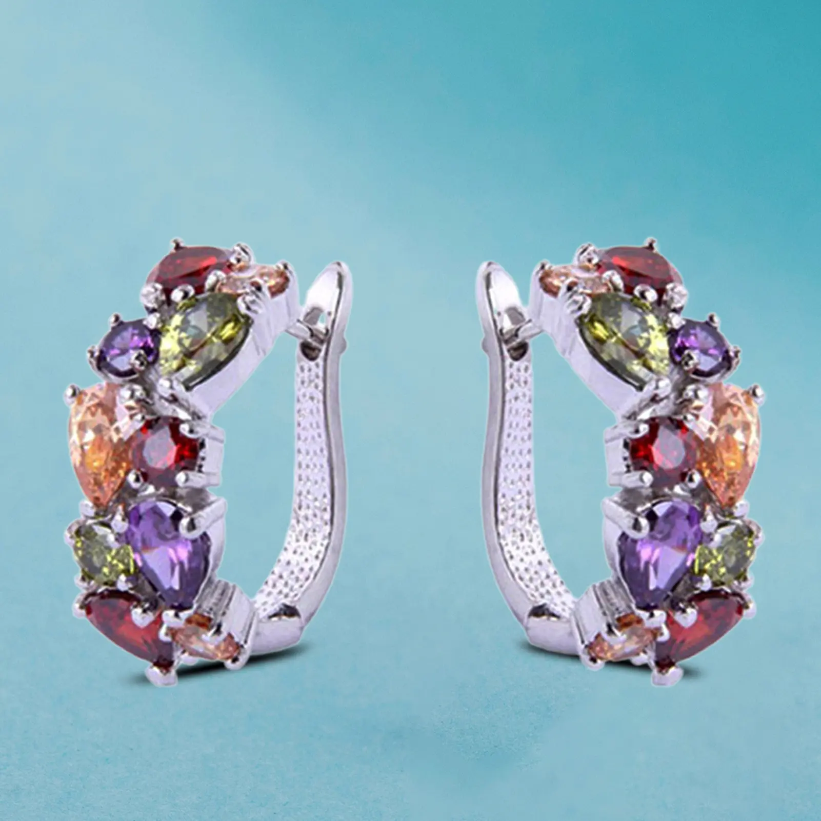 Bông Tai Hợp Xu hướng Cho Nữ, Pl.Q-1, Đá Cubic Zirconia Nhiều Màu Sắc, Thoải Mái Khi Đeo, Bông Tai Vòng Thời Trang, Thích Hợp Cho Bữa Tiệc, Phụ Kiện