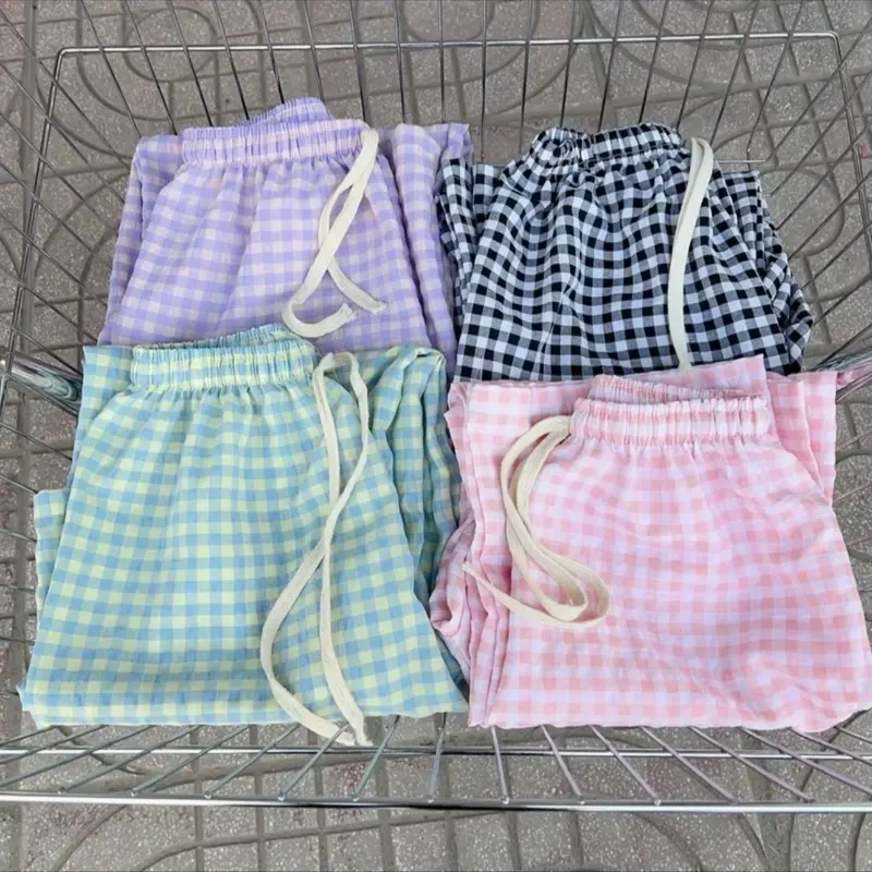 ￼[ Hàng Mới ] Quần Suông Kẻ CaRo,Quần Ống Rộng Kẻ Nhiều Màu Chất Thô Hàn Mềm Mát, Quần Mặc Nhà Thoải Mái Nữ 1