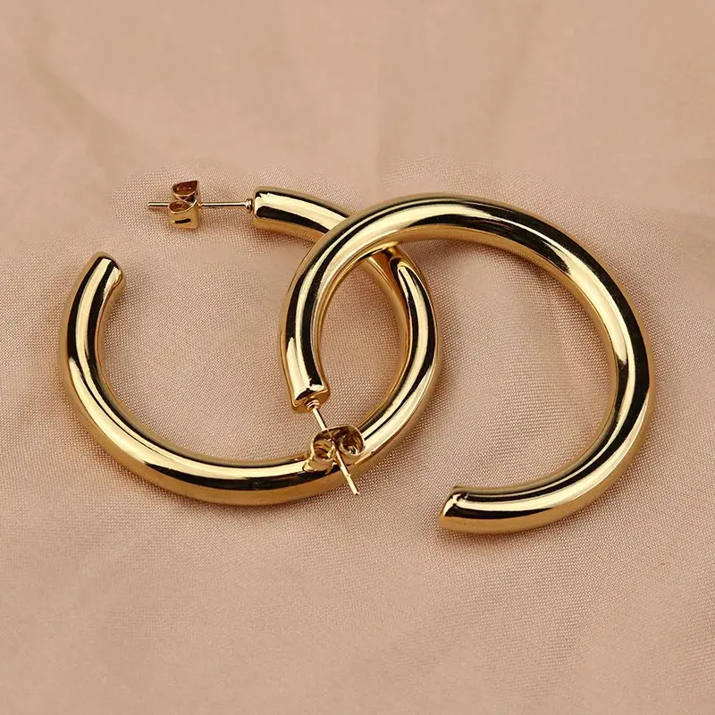 Surgical Steel Earring Minimalist Large 5mm Thick Chunky Open Hoop Earrings for Women Stainless Round Circle Hoops Lightweight