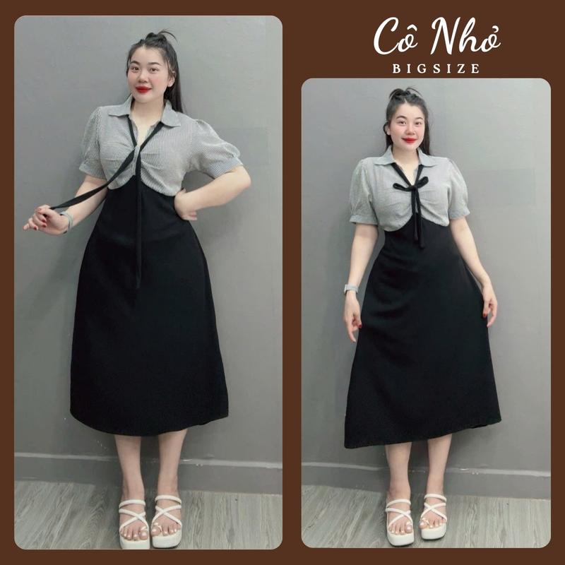 Đầm polo dáng dài bigsize nữ tay ngắn sọc xốp sơ mi phối thân đen ruby cao cấp - G678