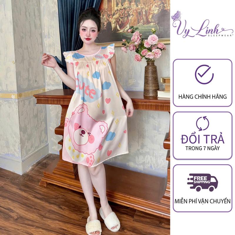 Đầm Ngủ Nữ Kiểu Tay Cánh Tiên Hoạ Tiết In 3D Chất Liệu Lụa Latin Mềm Mịn Mát S970  Dress