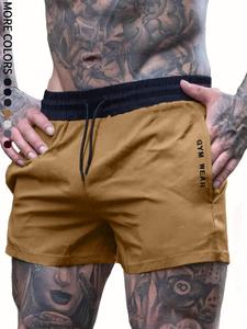 Pantalones cortos para hombre de un solo color con estampado de letras y cintura con cordón, Pantalones cortos de verano informales con diseño de bolsillos, Pantalones cortos para hombre de uso diario aptos para cualquier ocasión