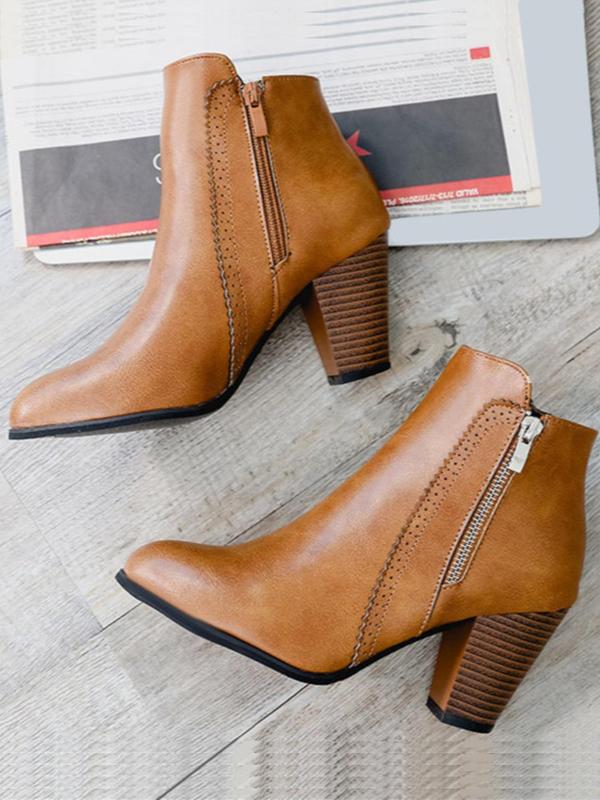 Women's Fashionable Solid Color Side Zipper Boots, Casual Comfortable Boots for Daily Wear, Perfect for Students and Outdoor for Women & Girls 4