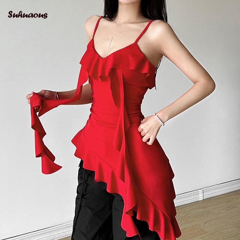 Product Introduction of Women Cami Dress Solid Color V-Neck Sleeveless Backless Dress Mini Dress Bodycon Dress Irregular Ruffles Dress 33