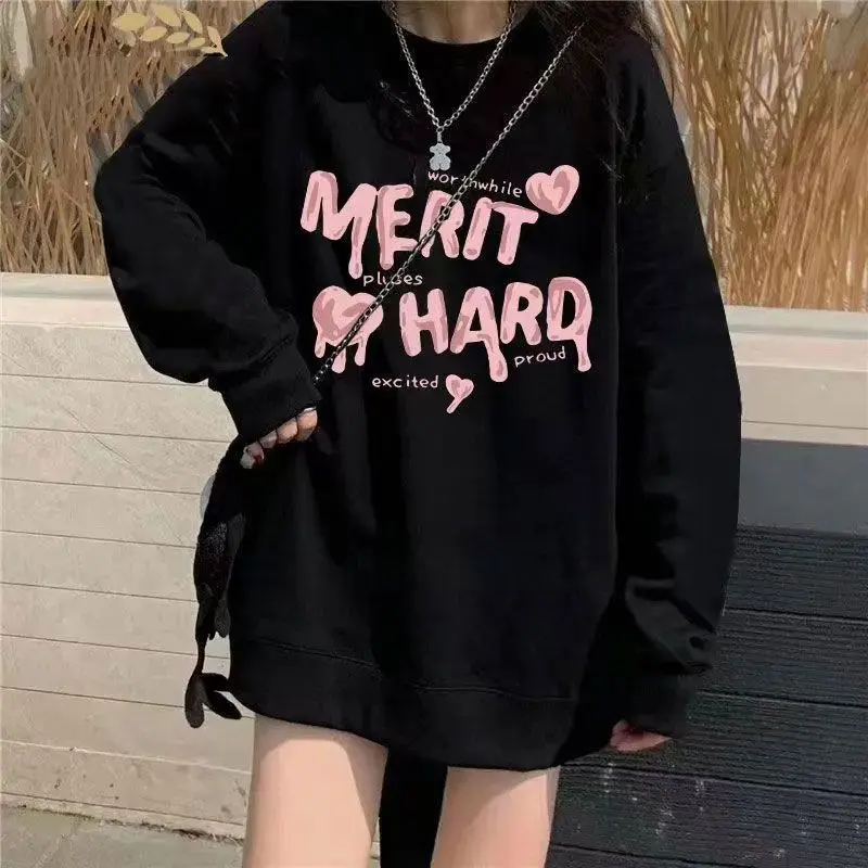 Áo Nỉ Phong Cách Preppy Mỹ, Phong Cách Cô Gái Ngọt Ngào In Chữ, Dáng Rộng Vừa Vặn, Dành Cho Nữ, Thích Hợp Cho Mùa Xuân Và Mùa Thu, Phong Cách Nhật Bản, Phong Cách Thường Ngày Áo Mùa Thu Nặng Top Women Hoodie Cổ Tròn