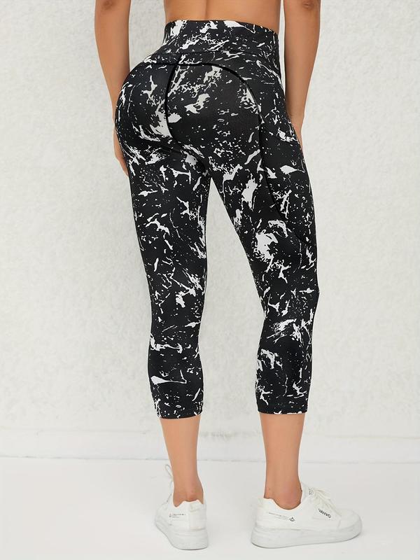Women's All Over Print High Waist Sports Leggings, Casual Sporty Comfy Breathable Capri Skinny Pants for Yoga Gym Workout Running, Women Sport & Outdoor Clothing for Summer Spring Fall 1