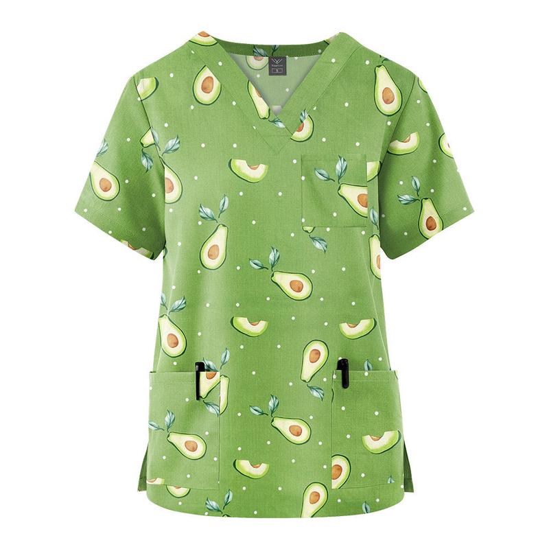 Product Introduction of Newest Fashion Unisex Nurse Doctor Uniform Workwear Scrub Top Cotton V-Neck Short Sleeves Pocket Printed T-Shirt (Size:S-XXL) 31