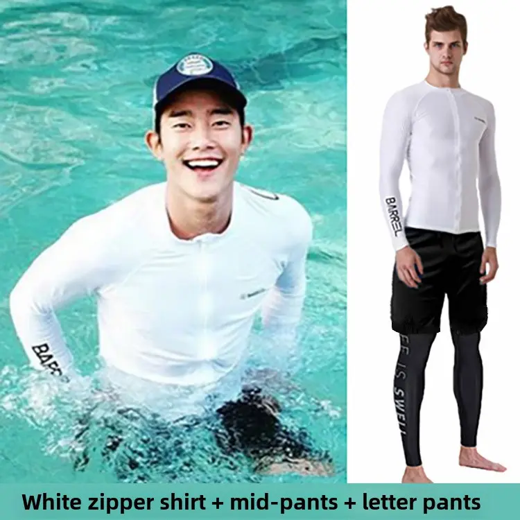 Korean Style Zipper Diving Suit Men's Outdoor Water Skiing Split Long Sleeve Surfing Suit Sun Protection Swimsuit Snorkeling Dive Skin
