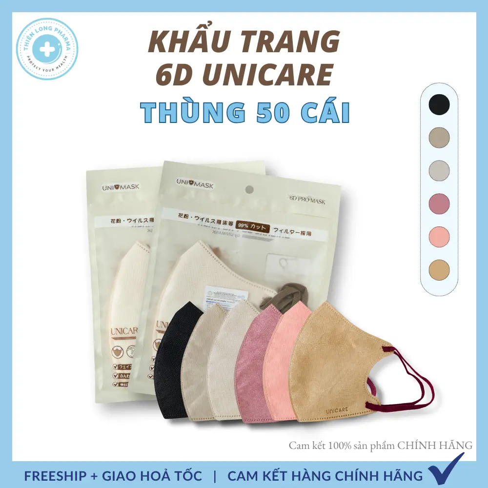 [Thùng 50 Cái] Khẩu trang 6D PRO MASK Airfit, khẩu trang 5D UNICARE phiên bản cao cấp chính hãng UNI MASK