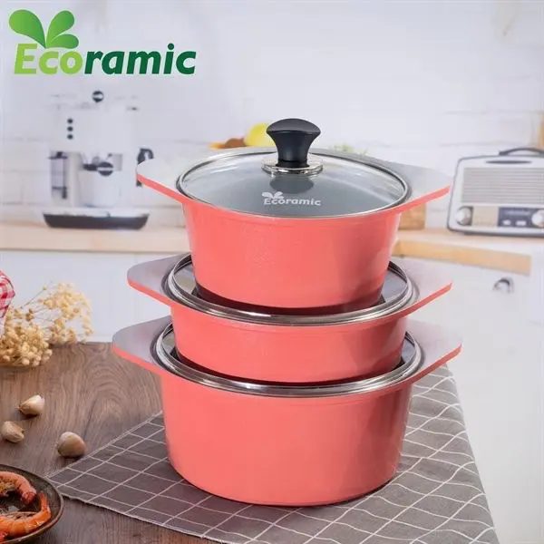 BỘ 3 NỒI VÂN ĐÁ ECORAMIC VLINE 6 CHỐNG DÍNH (Tặng chảo inox 20cm, bắc nồi silicon)  [Dùng mọi loại bếp] 4