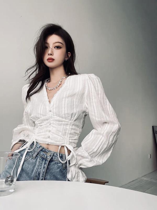 Áo croptop rút dây tay dài siêu cute L001