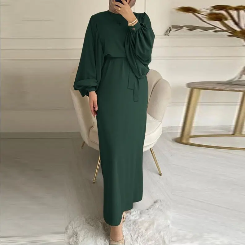 Solid color long sleeve casual Muslim dress robe dress dignified elegant -  TikTok Shop Singapore