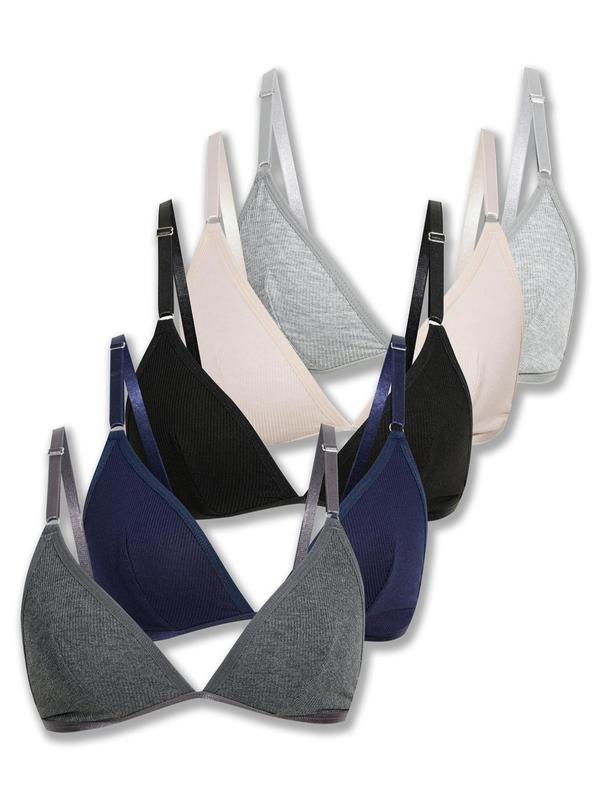 Women's Plain Ribbed Wireless Triangle Bra, Elegant Adjustable Spaghetti Strap Push Up Lingerie Top, Soft Comfortable Lingerie for All Seasons, Bra Pack 4