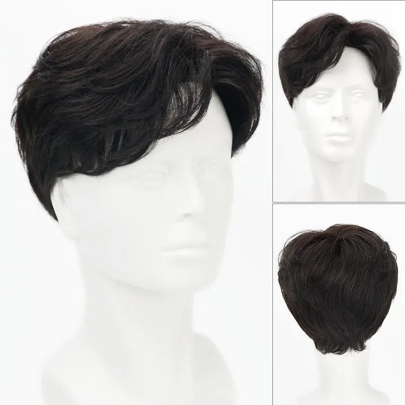 【Kiriman hari yang sama】Wig pria rambut pendek tampan titik tengah poni lembut wig mengatur gaya rambut siswa pria kepala penuh realistis seluruh atas tembakan nyataParik cantik 0
