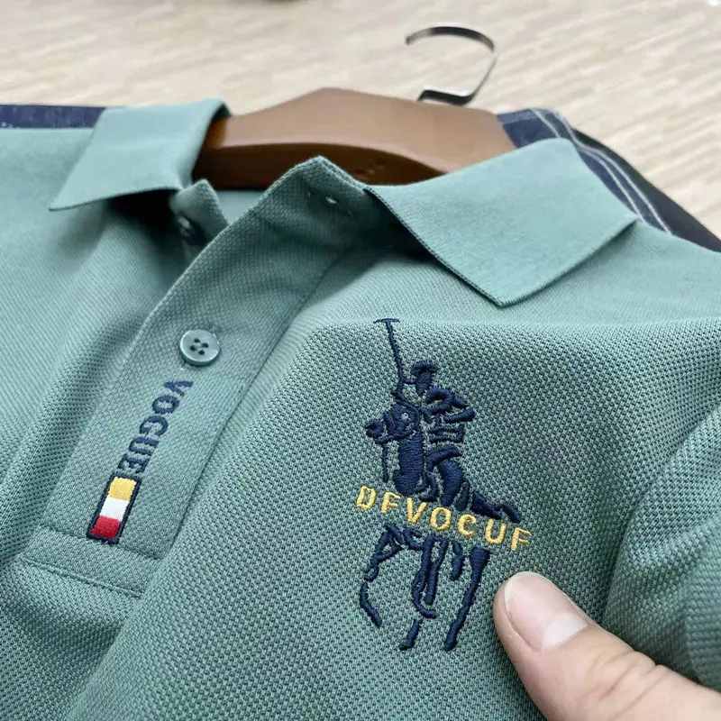 High-End Business Shirt Summer Men's Clothing Short Sleeve T-shirt Embroidered Lapel plus Size Polo Shirt Trendy Solid Color Men's Top