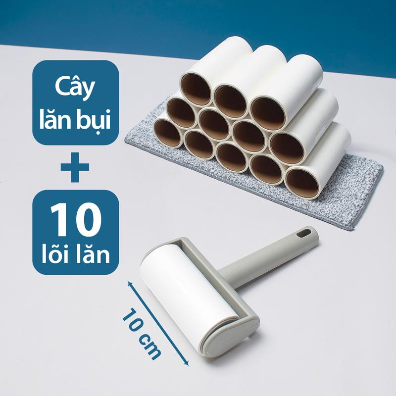  Combo cây lăn bụi + 10 lõi lăn  55 lớp  quần áo chăn màn lông chó mèo LIVING C cuộn giấy lăn bụi size 10 16 24 cm 
