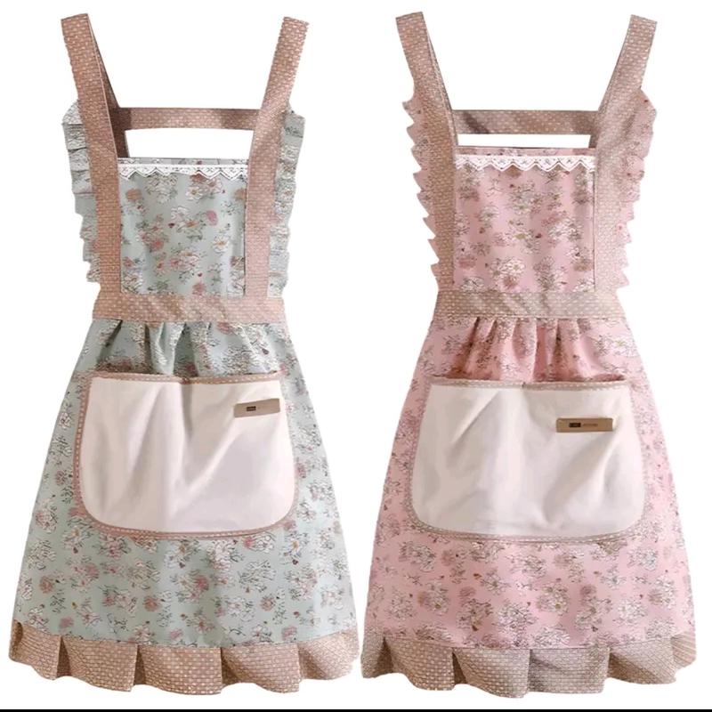 Tạp dề vải nấu ăn in hình hoa viền bèo