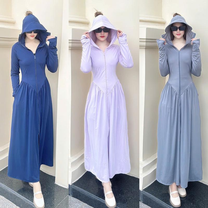 (2 Lớp - Mũ Vành Cứng) Áo Chống Nắng SU Bột Lạnh 2 lớp Dáng Váy Xòe Tôn Dáng Chống Nắng,Chống Tia UV Fish Sport