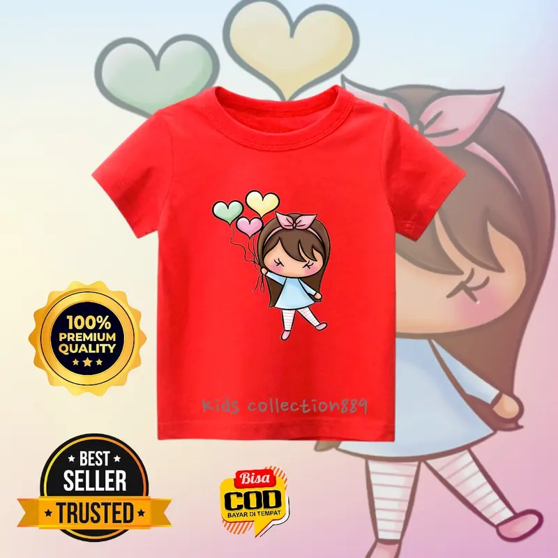 Kaos anak perempuan/ atasan anak perempuan gambar Cwek pita Balon03 2