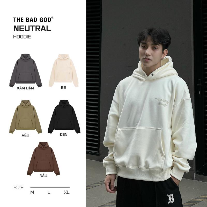 Áo Hoodie Dài Tay THE BAD GOD NEUTRAL - Menswear Có Túi A00014 Lót Nhung Shirt Đen