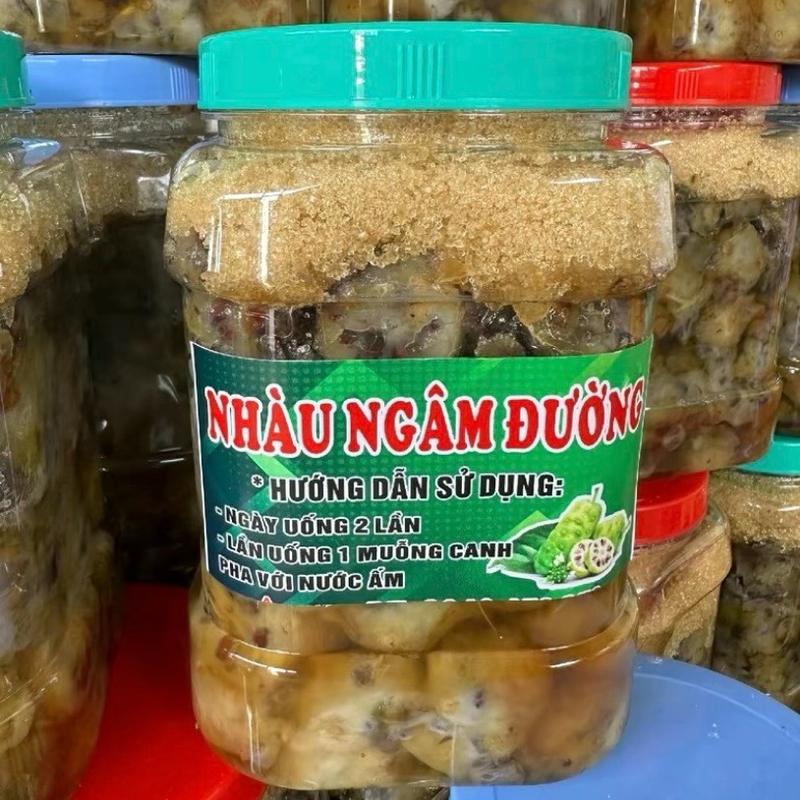 Nhàu ngâm đường cát vàng hủ 2kg Mỗi ngày sử dụng 2 lần sáng chiều 1 muỗng canh pha với 100ml nc ấm Ngọt