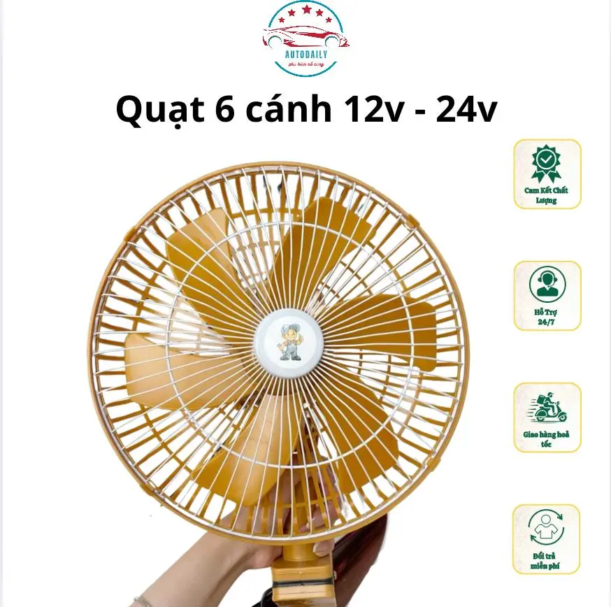 Quạt 12v, 24v Kẹp Trên Ô Tô, Xe Hơi, Xe Tải Có Lồng Sắt Cao Cấp Kẹp Bình Ắc Quy Thiết Kế Nhỏ Gọn Tiện Lợi