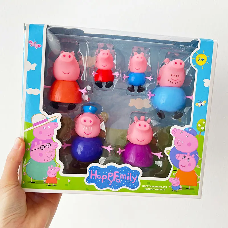 Peppa Pig - set mainan kanak-kanak, keluarga empat anak patung, rumah permainan, Peppa Piglet, set lengkap anak patung watak, hadiah