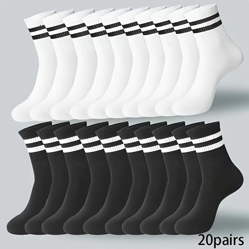 10/20 Pairs of Striped Men's Women's Stockings-Breathable Polyester Knitted Fabric, Casual Sports Style, Hand Wash/Dry Cleaning, Black/White hiking  backpack gym  bag  women Womenswear Sock grip  socks  for  men running  belt aaron  rai  golf glove baller 0