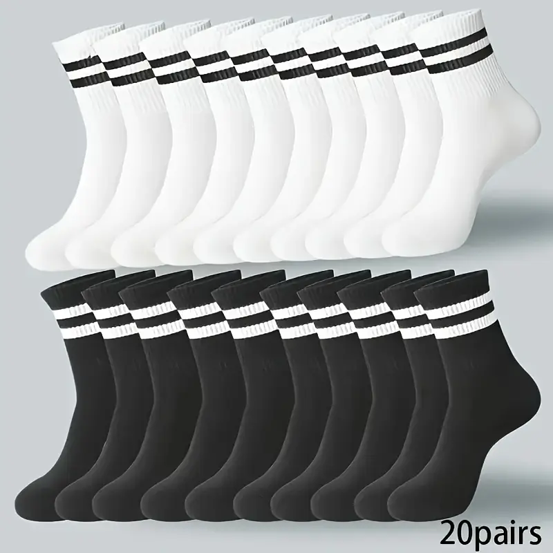 10/20 Pairs of Striped Men's Women's Stockings-Breathable Polyester Knitted Fabric, Casual Sports Style, Hand Wash/Dry Cleaning, Black/White hiking  backpack gym  bag  women Womenswear Sock grip  socks  for  men running  belt aaron  rai  golf glove baller 0