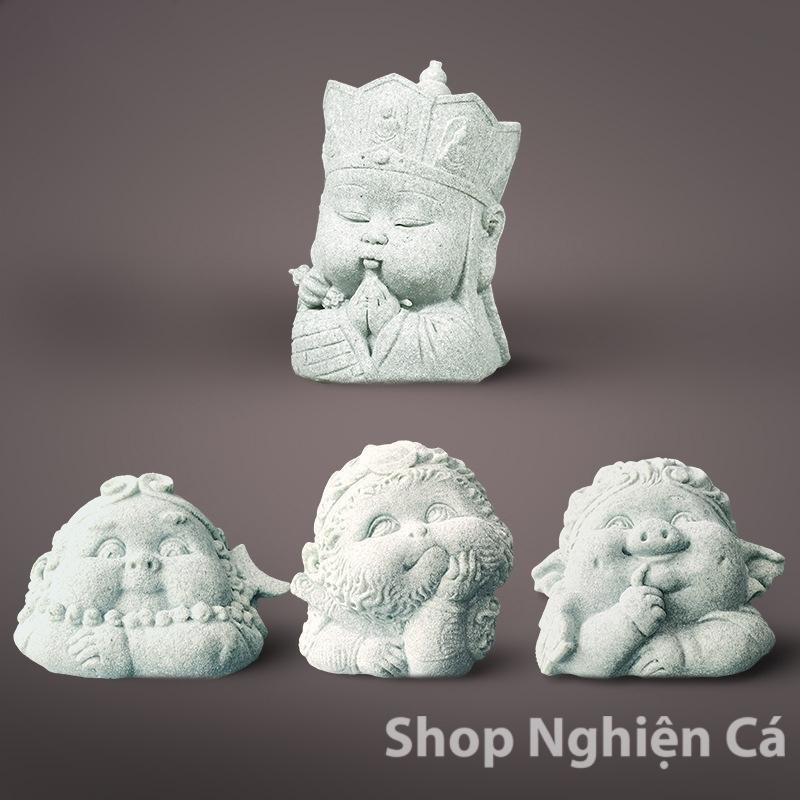 Tượng Thầy Trò Đường Tăng Chibi Bằng Đá Sa Thạch Xanh Dùng Trang Trí Bàn Trà, Tiểu Cảnh, Bể Thủy Sinh Bán Cạn Terrarium 7