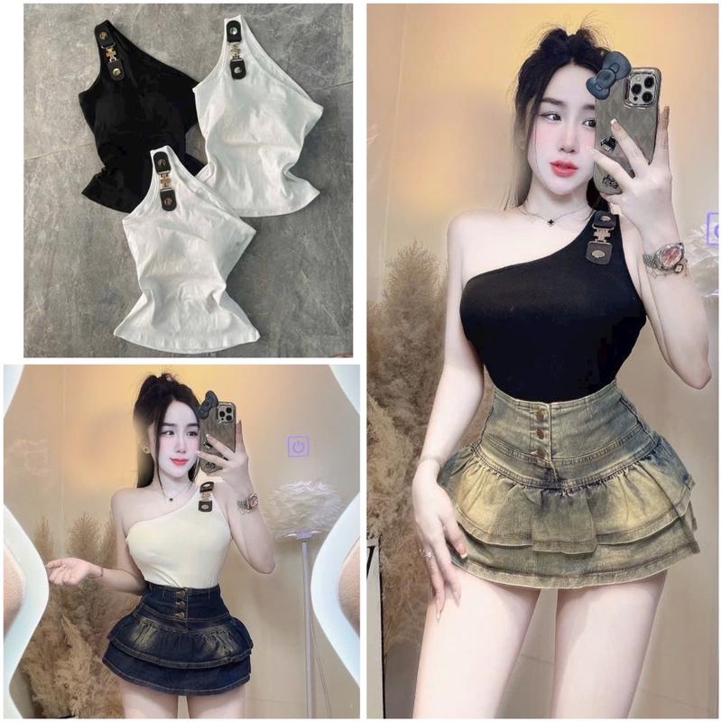 Áo Lệch Vai 1Bên Phối Khuy Có Mut-Kim Uyên BTQ